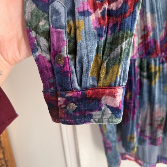 Maeve by Anthropologie Velvet Floral Tiered Tunic Shirt Blouse Medium - Picture 3 of 10